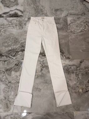 Favorite Daughter White Flare Jeans with Raw Angled Hem